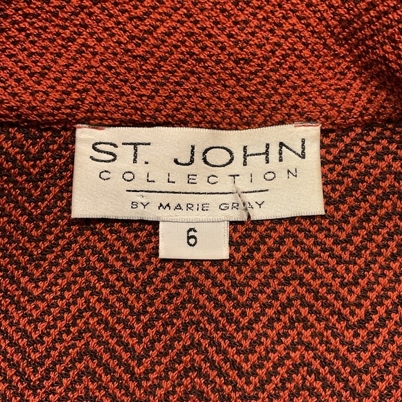 St. John Collection Vintage Wool Chevron Zigzag Fur Collar Skirt Suit Dress Y2K - Picture 4 of 13
